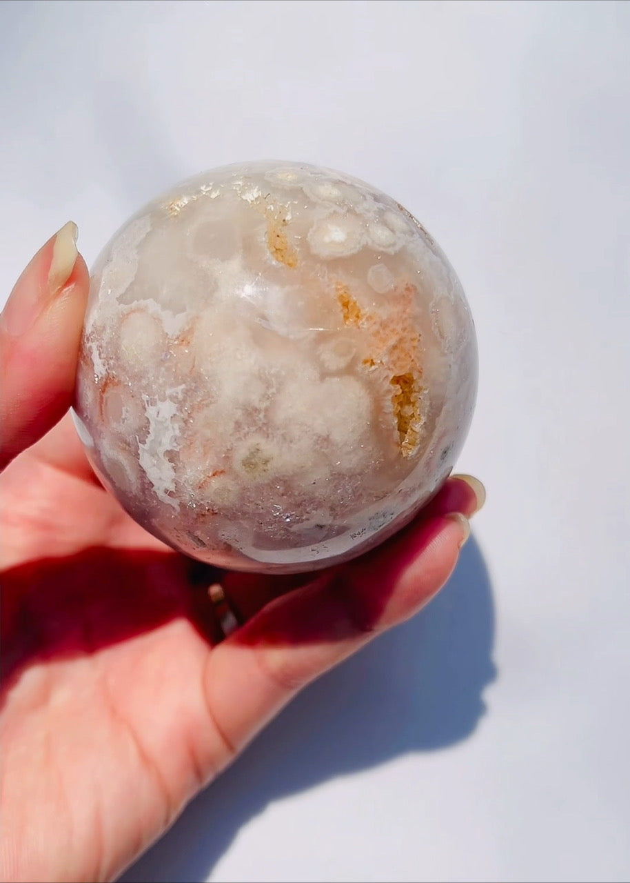 Flower agate sphere